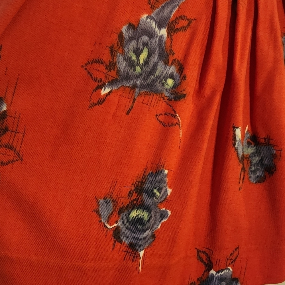 Anthropologie Odille Mini Skirt Red Wool Fully Lined Sz 4 Floral Coquette Prep - Picture 7 of 7